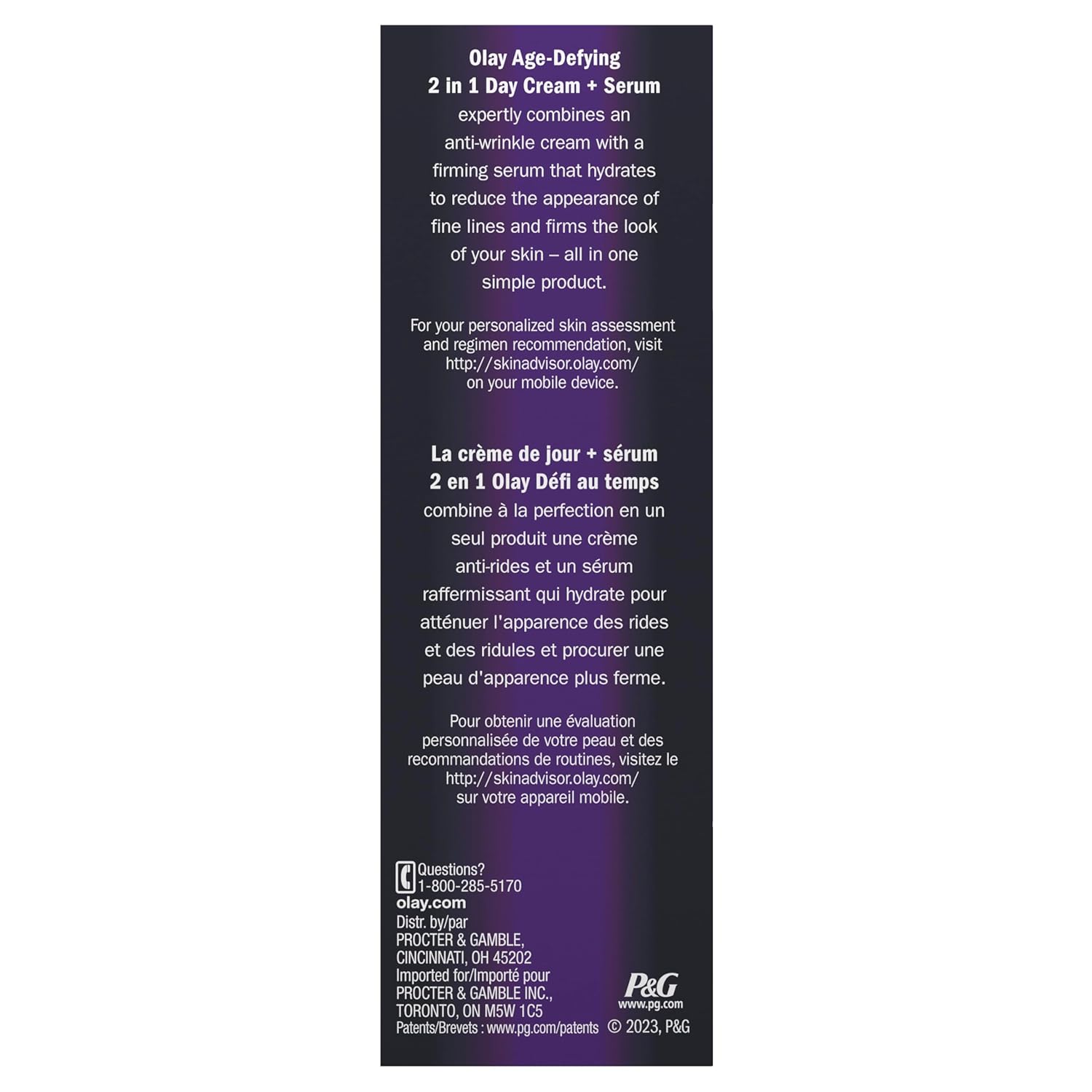 Olay Age-Defying 2 in 1 Day Cream plus Serum anti-wrinkle skincare product back packaging
