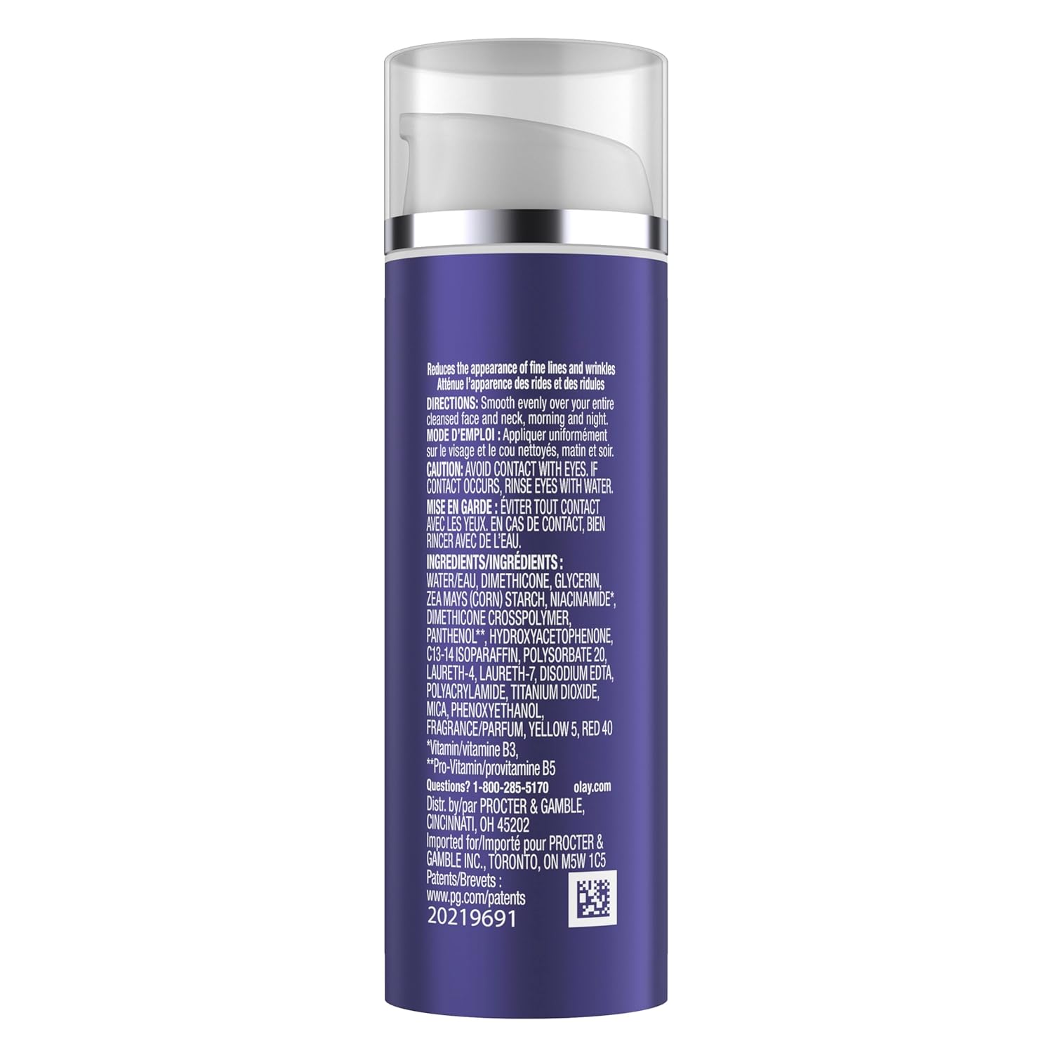 Olay Age Defying anti-wrinkle 2-in-1 day cream and face serum in purple bottle