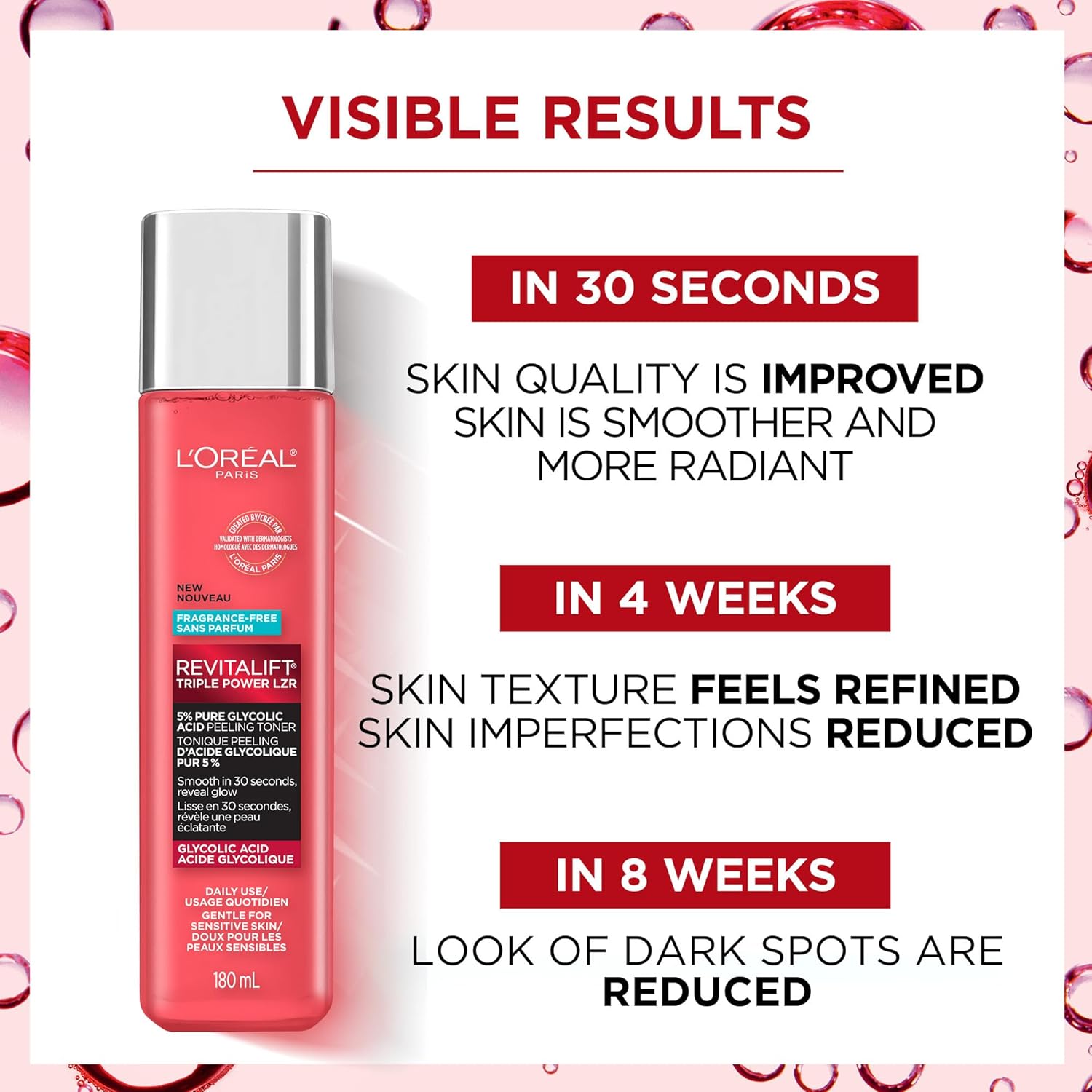 L'Oréal Paris Revitalift pink glycolic acid peeling toner 180 ml bottle