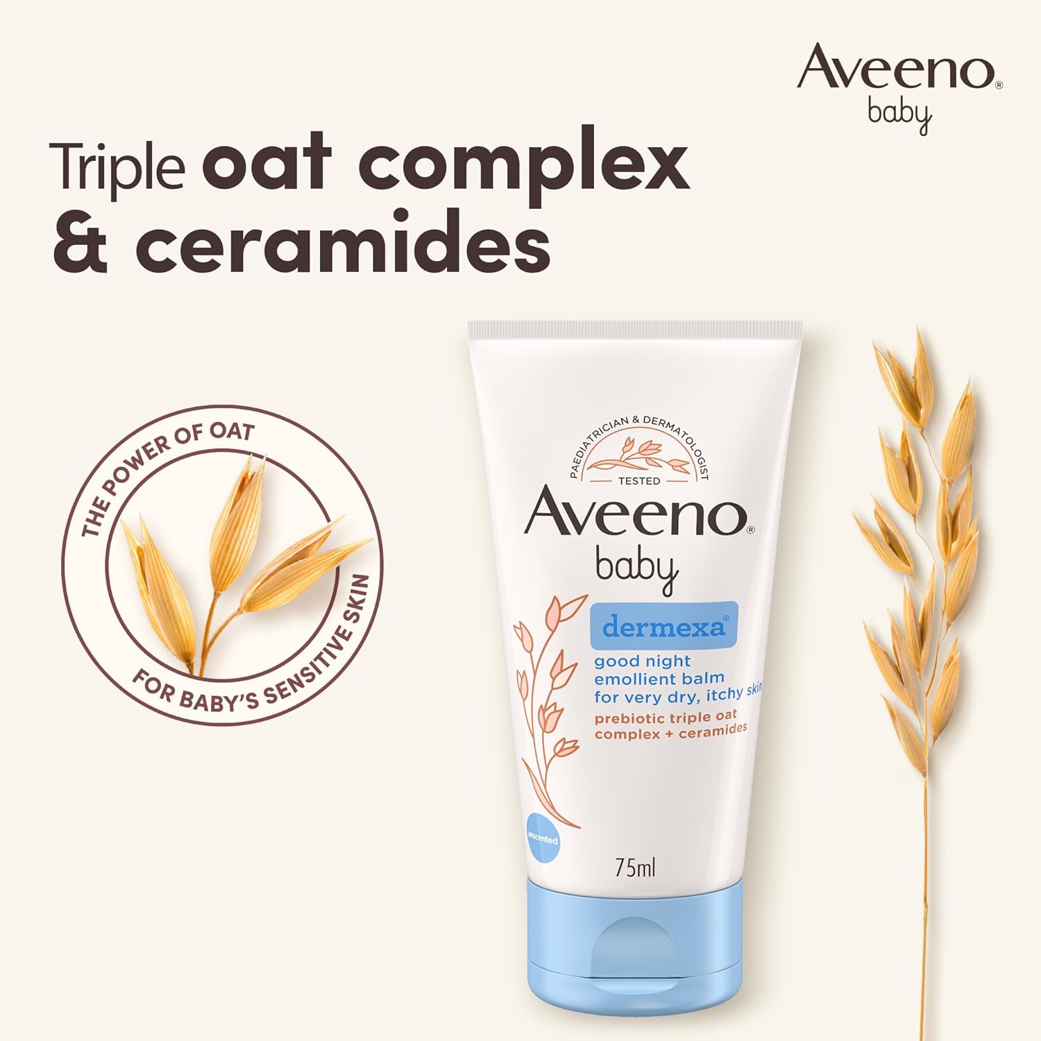 Aveeno Baby Dermexa Good Night Emollient Balm 75ml tube with blue cap
