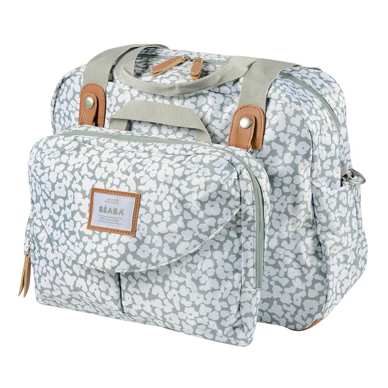 Béaba Geneva II changing bag 23L cherry blossom pattern with tan handles