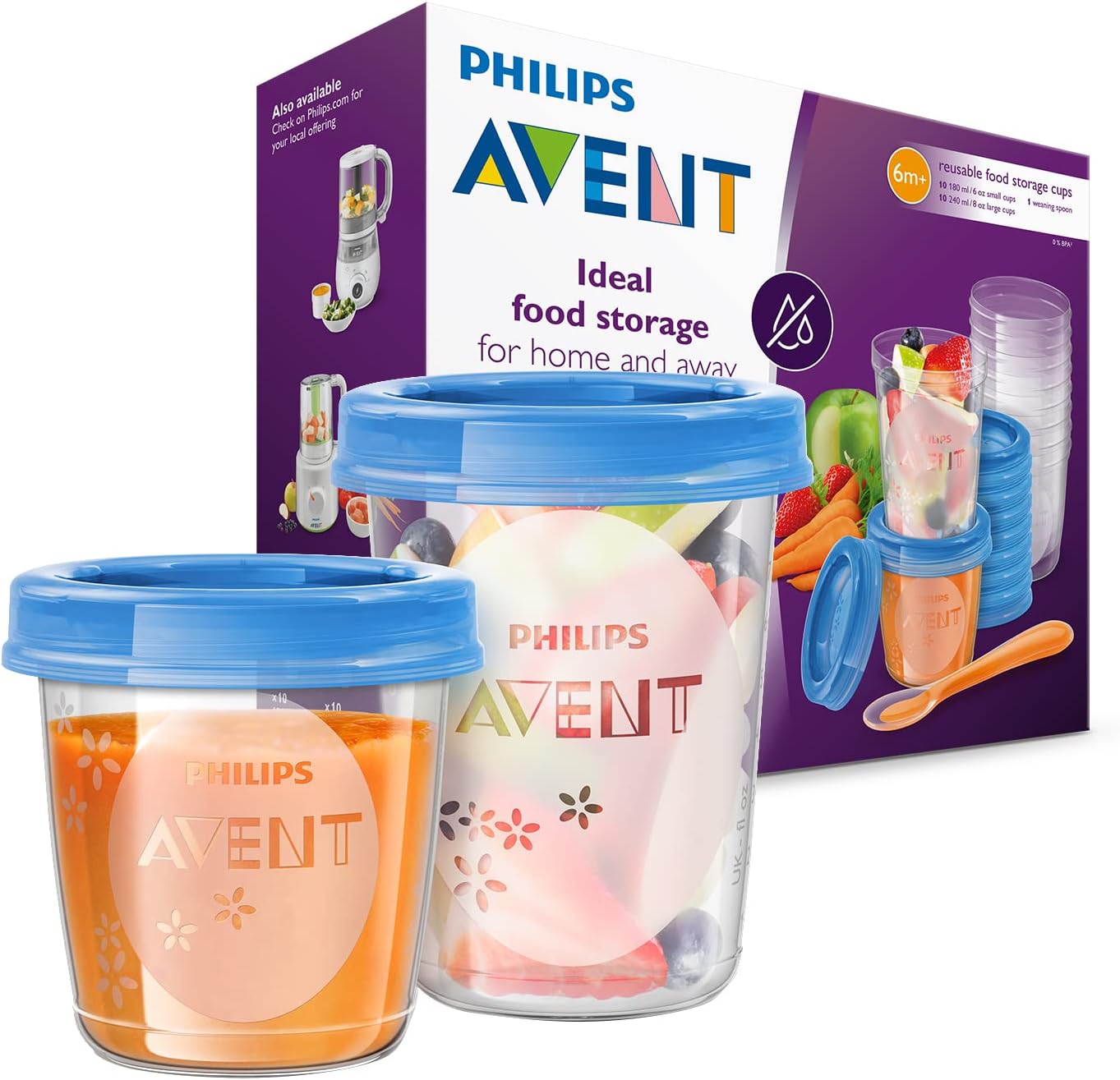 Philips Avent reusable food storage cups 20 pack with blue lids