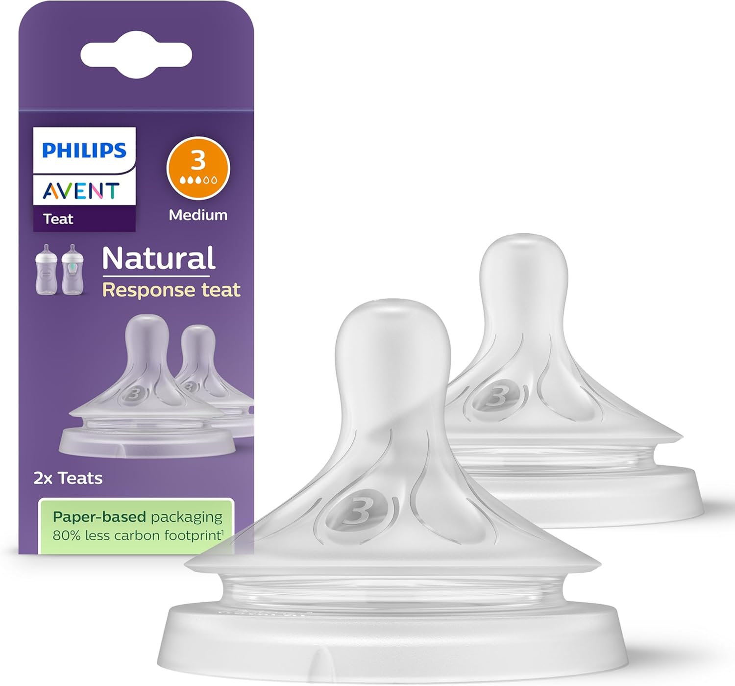 Philips Avent Natural Response 3.0 Medium teat Level 4 pack of two clear teats