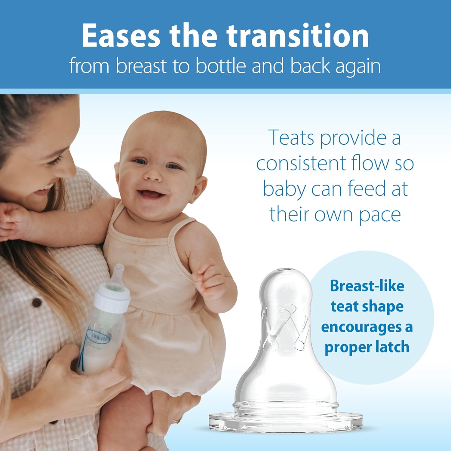 Dr. Brown's Natural Flow Level 2 narrow nipple teats, set of 2, clear silicone