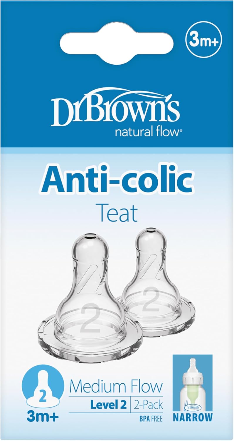 Dr Brown's Natural Flow Level 2 narrow anti-colic teats, clear, set of 2