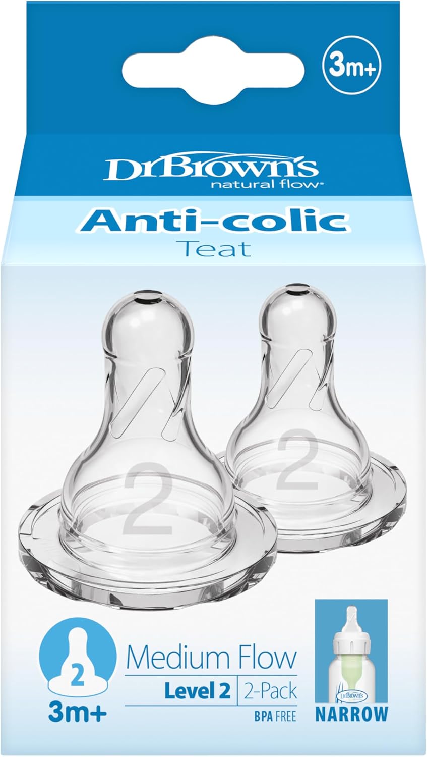 Dr Brown's Natural Flow Level 2 narrow anti-colic teats, set of 2, clear