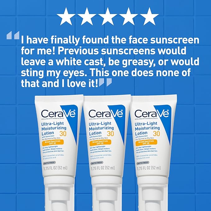 CeraVe Ultra-Light Moisturising Lotion SPF 30, 50ml tubes, three pack