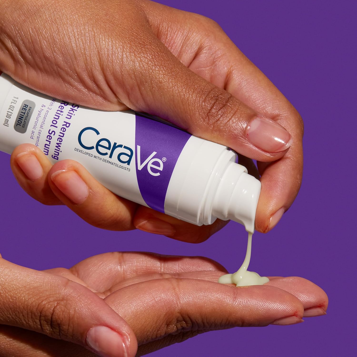 CeraVe Skin Renewing Retinol Serum 30ml white bottle with purple label