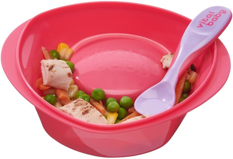 Vital Baby Nourish Power Suction Bowl Fizz pink with purple spoon