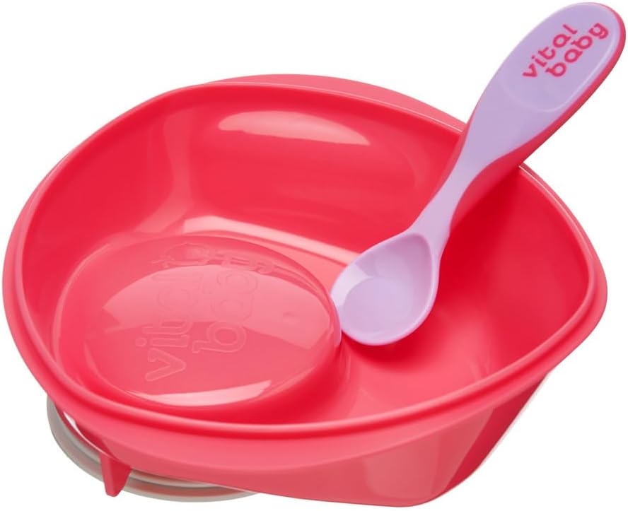 Vital Baby Nourish Power Suction Bowl Fizz red with purple spoon
