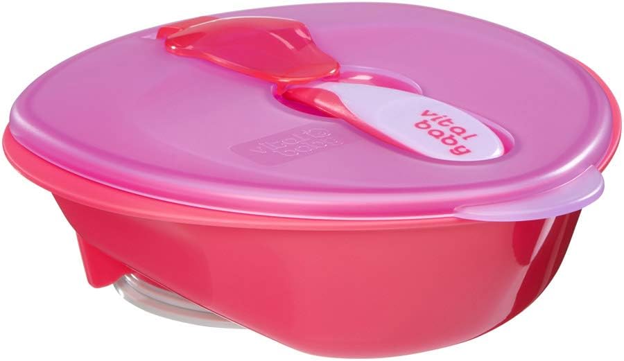Vital Baby Nourish Power Suction Bowl pink with lid and spoon