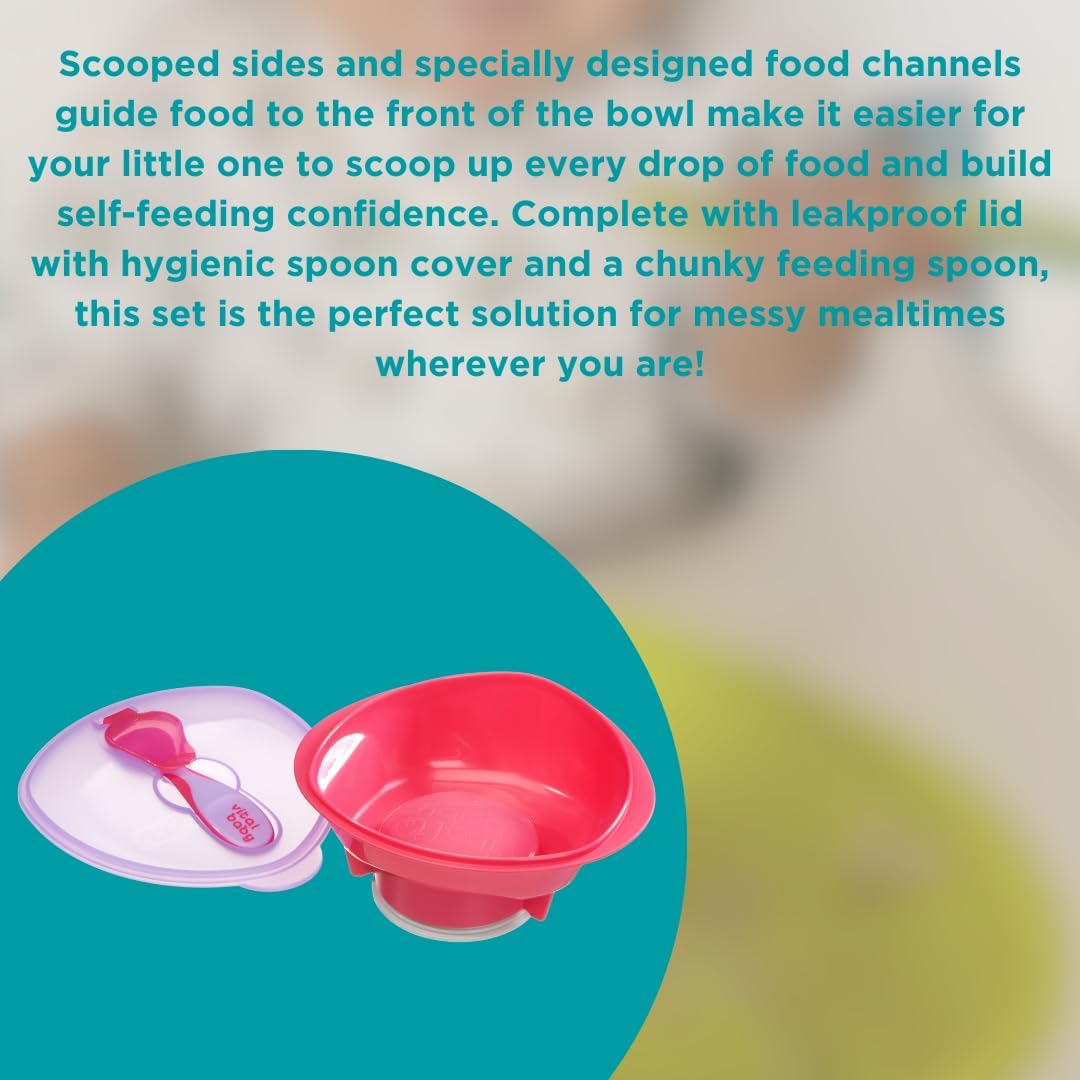 Vital Baby Nourish Power Suction Bowl Fizz pink and lilac with lid and spoon