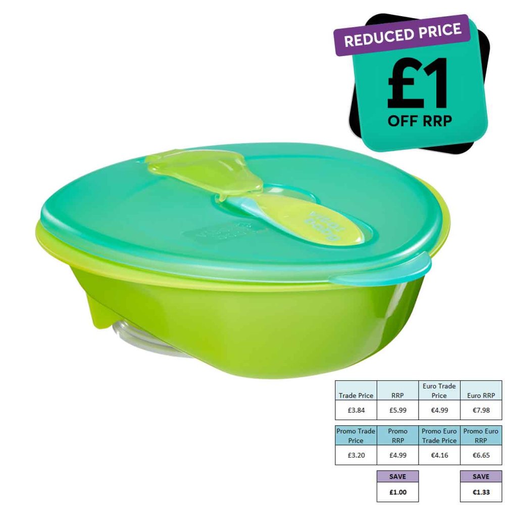 Vital Baby NOURISH Scoop Feeding Set Pop green and turquoise bowl with lid and spoon