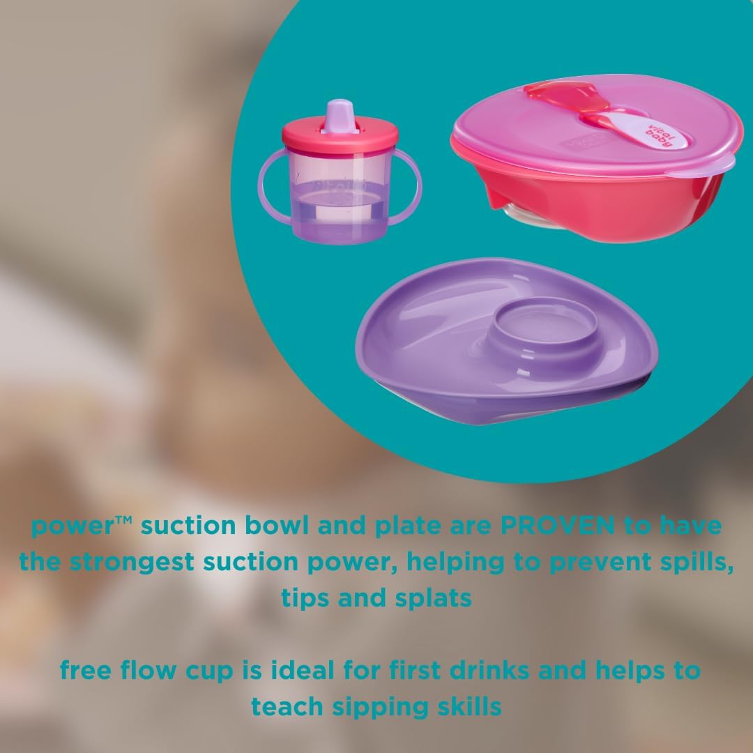 Vital Baby NOURISH Growing Up Kit Pop 9m+ with pink bowl, purple plate and cup