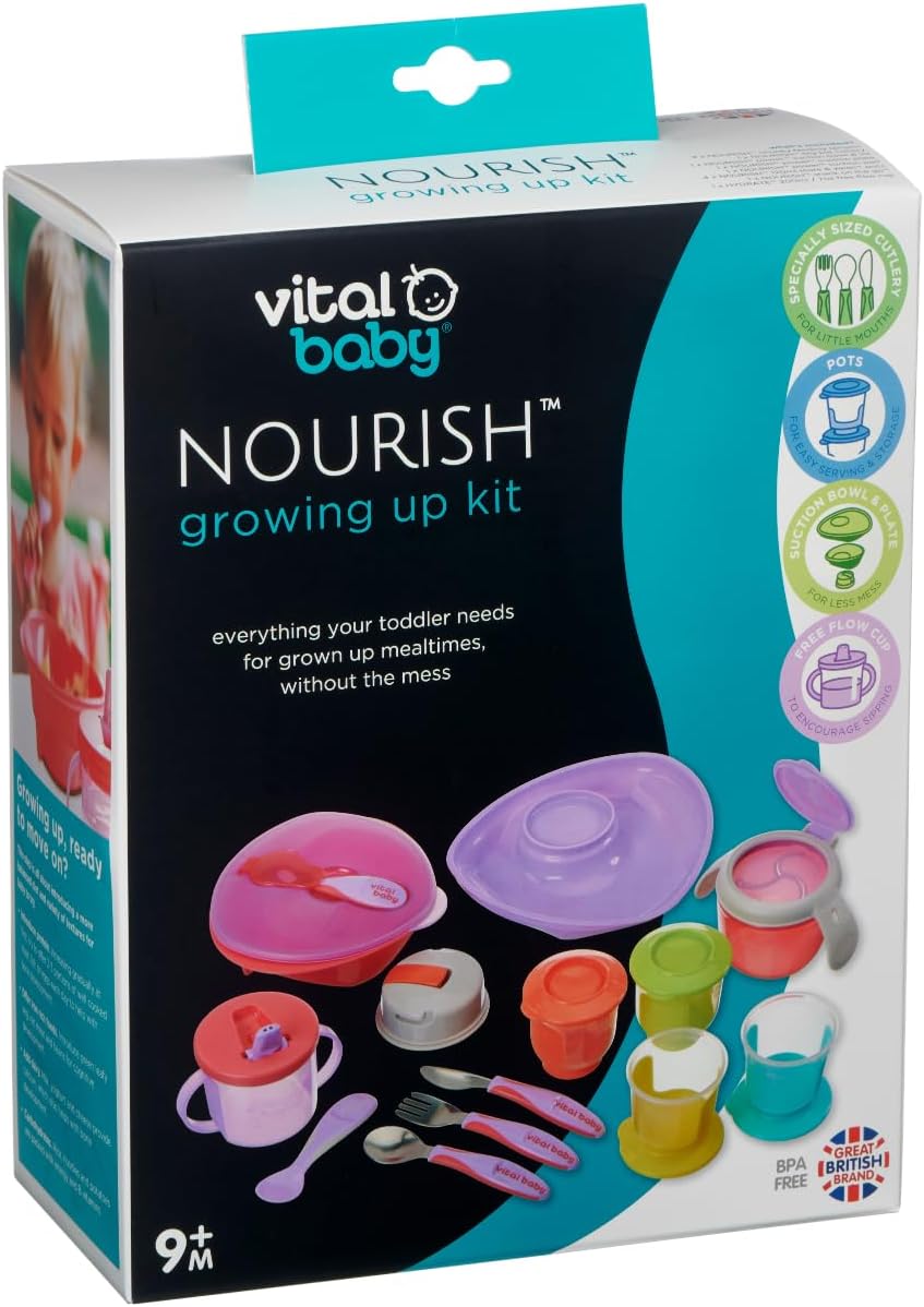 Vital Baby NOURISH growing up kit with plates, bowls, cups and cutlery for nine months plus