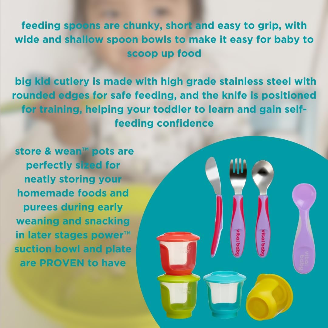 Vital Baby NOURISH Growing Up Kit with spoons, fork, storage pots and weaning bowl set