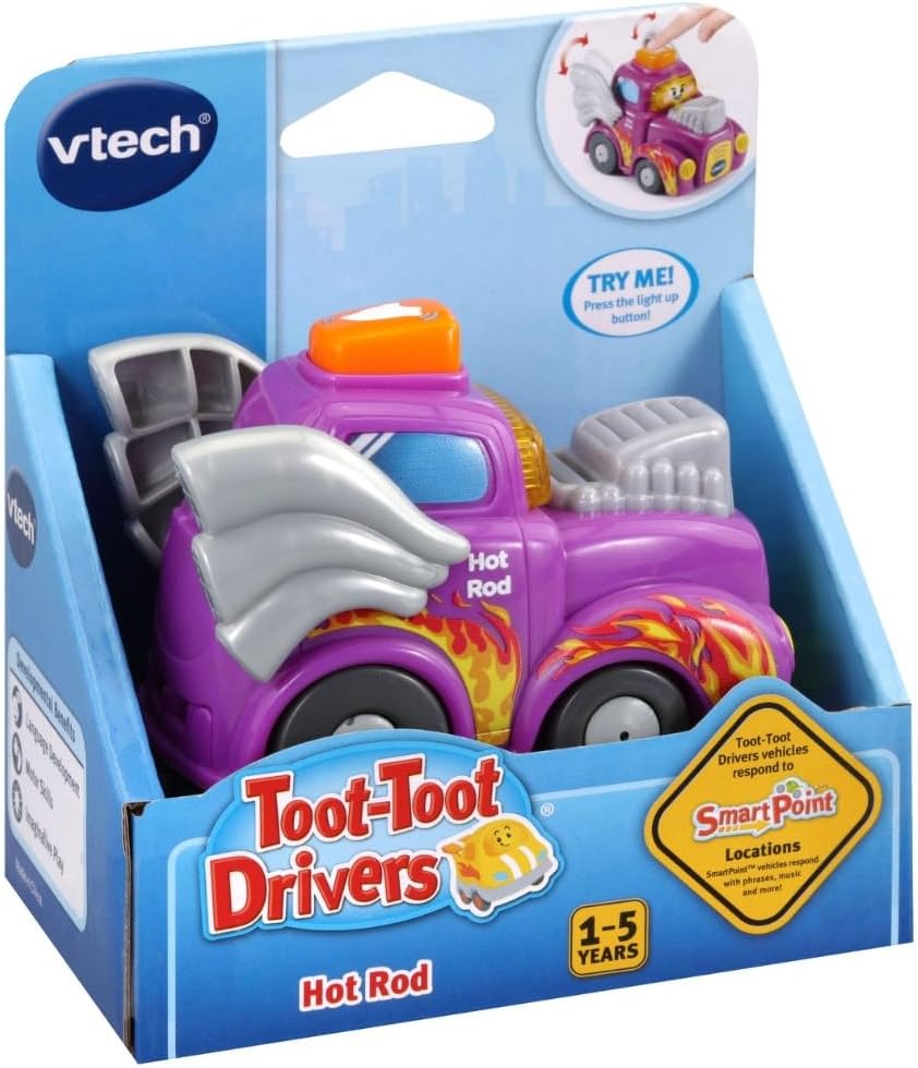 VTech Toot-Toot Drivers purple Hot Rod toy car with flame design