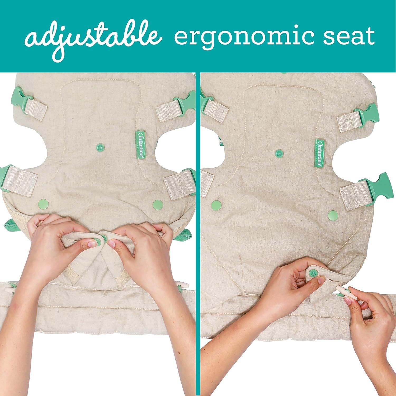 Infantino Flip 4-in-1 convertible carrier with adjustable ergonomic seat in cream and green