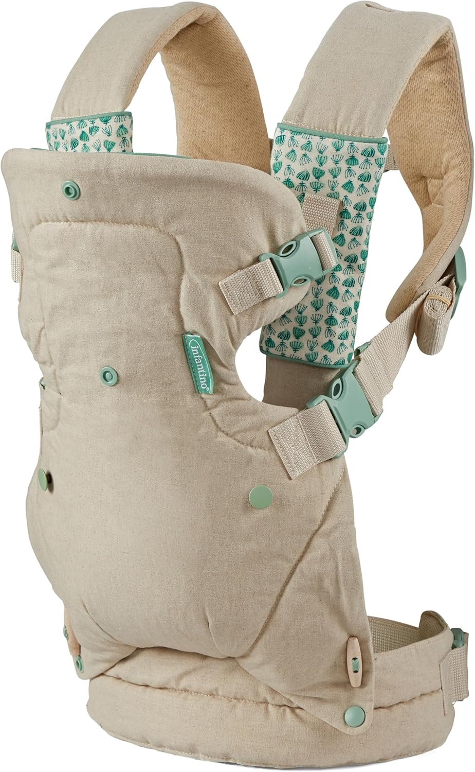 Infantino Flip 4-in-1 convertible baby carrier in cream and sage green