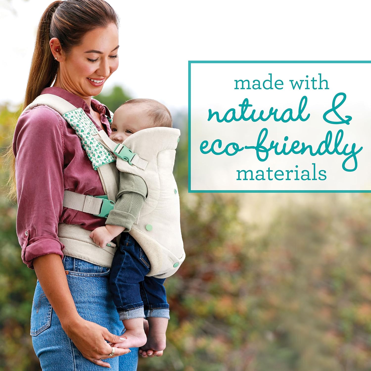 Infantino Flip 4-in-1 convertible baby carrier in cream with teal accents