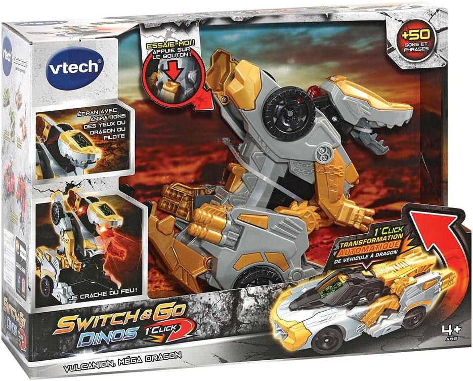 VTech Switch & Go Dinos gold and grey dragon transforming vehicle toy set