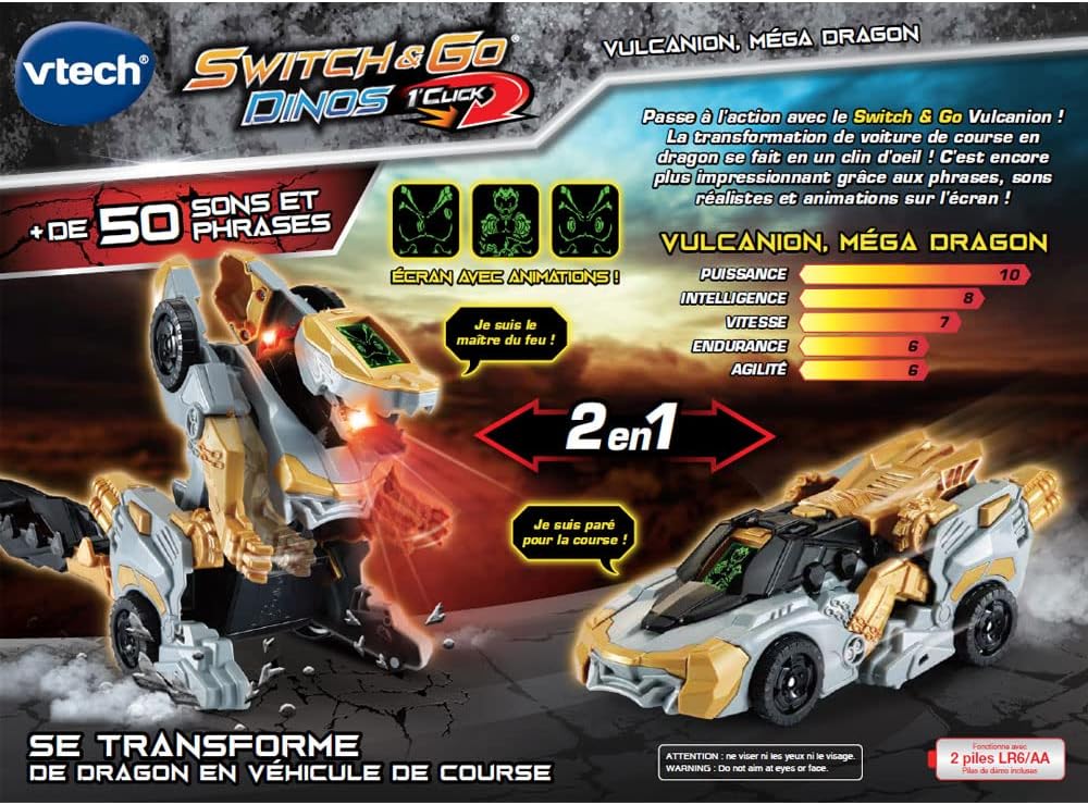 VTech Switch and Go Dinos Vulcanion Mega Dragon two-in-one transforming toy vehicle