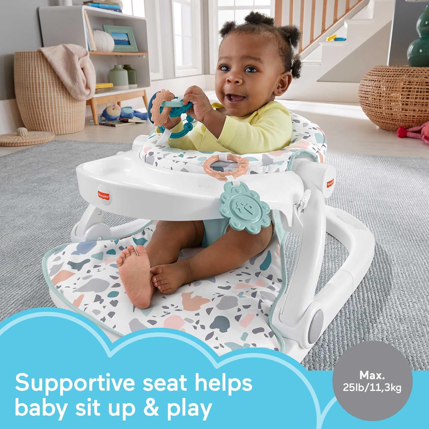 Fisher-Price Sit-Me-Up Floor Seat with removable tray in white and pale blue