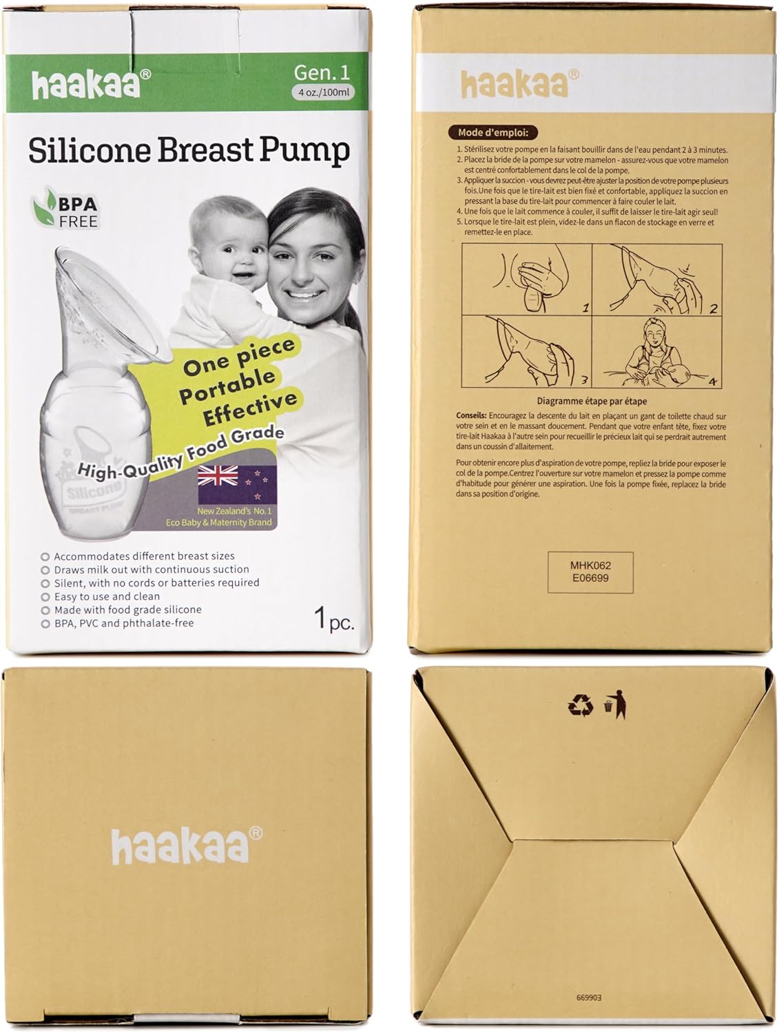 Haakaa silicone manual breast pump, 4oz/100ml, BPA-free, one piece portable, food grade