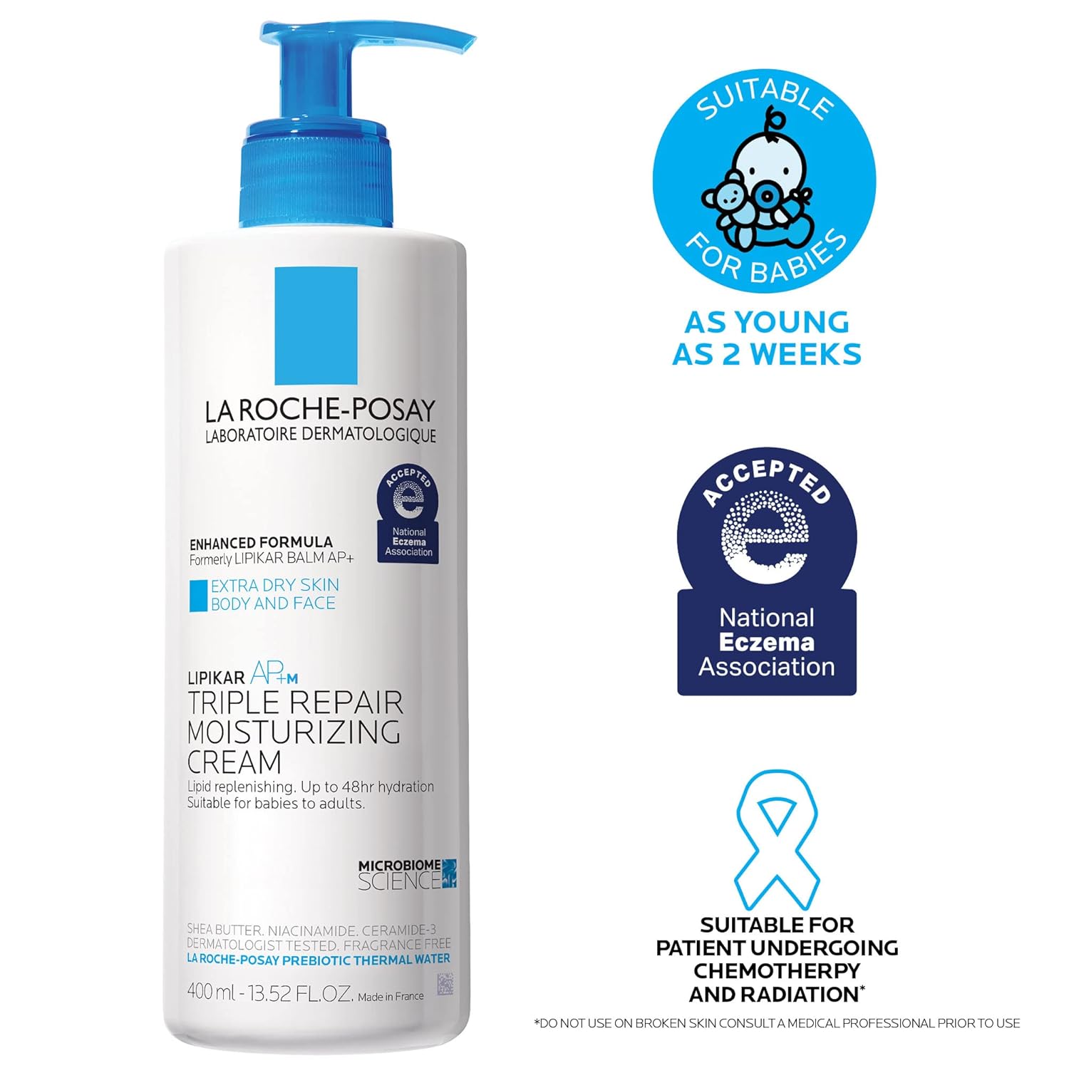 La Roche-Posay Lipikar AP+M Triple Repair body moisturiser cream 400ml pump bottle