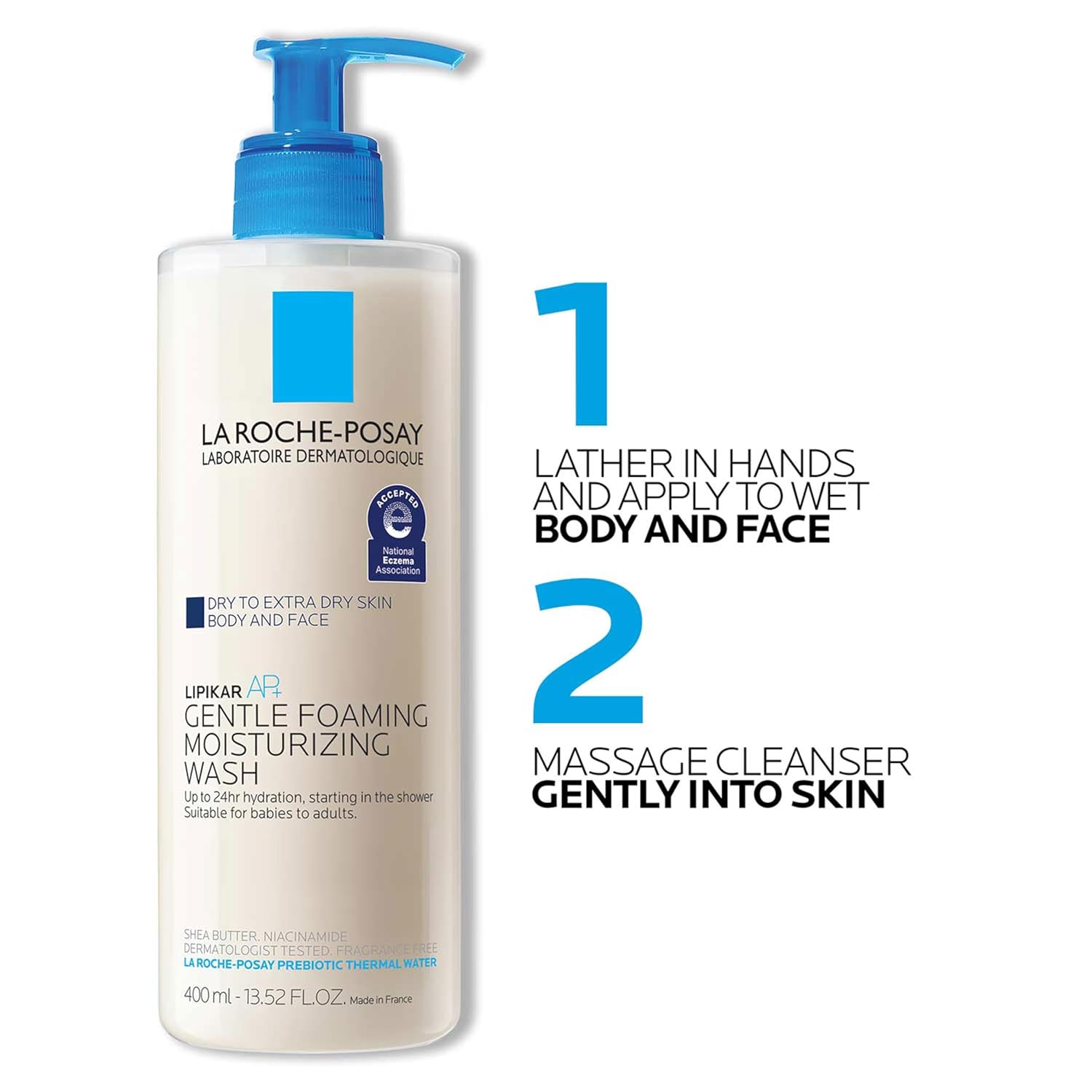 La Roche-Posay Lipikar AP+ gentle foaming moisturising wash, 400ml pump bottle