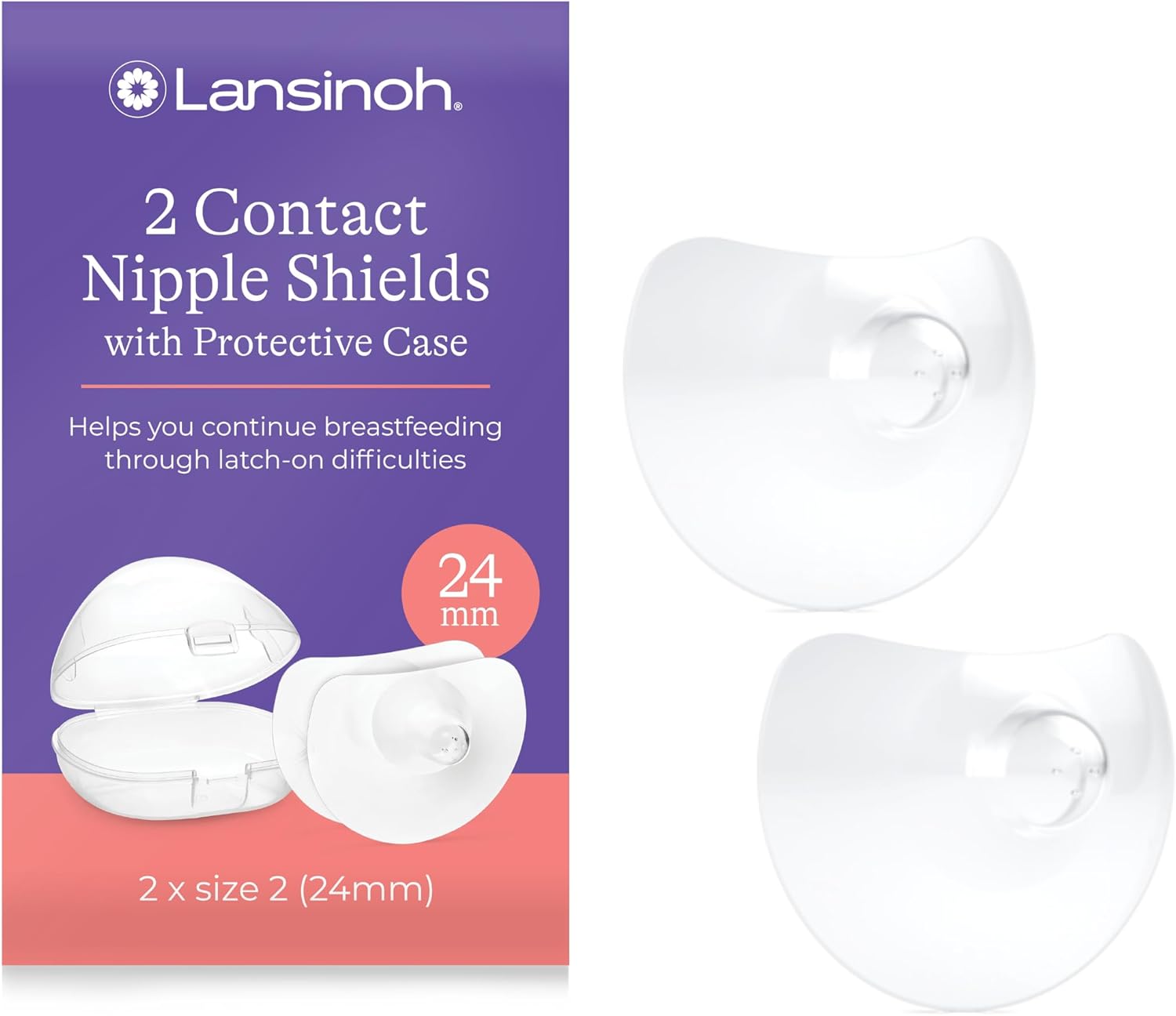 Lansinoh Contact Nipple Shields 24mm white two pack with protective case