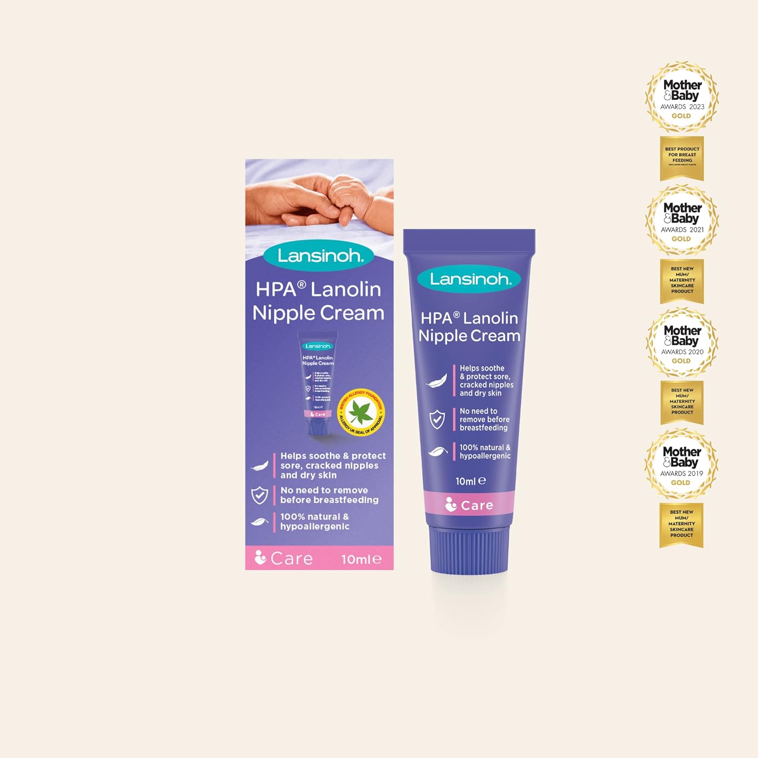 Lansinoh HPA Lanolin Nipple Cream 10ml tube and box packaging