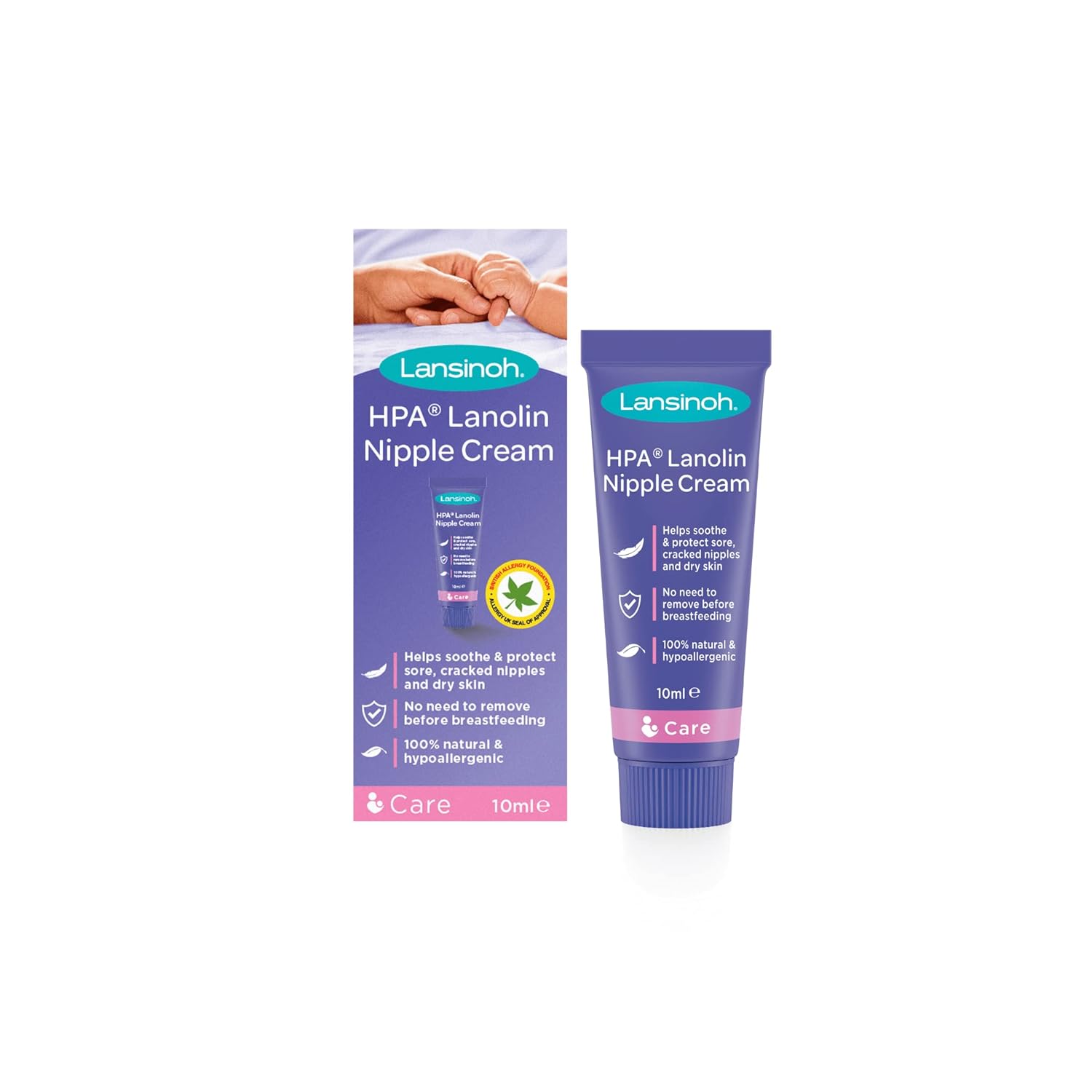 Lansinoh HPA Lanolin Nipple Cream 10ml tube with packaging box