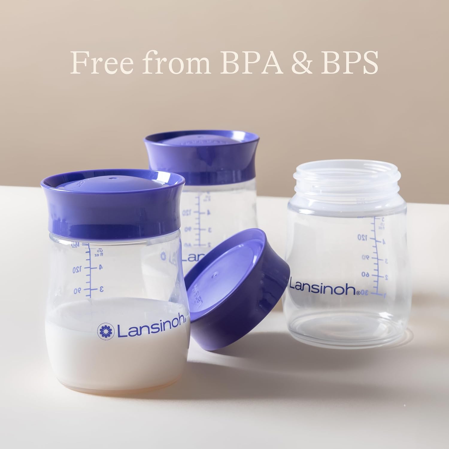 Lansinoh Breastmilk Storage Bottles 160ml, pack of 4 with purple lids