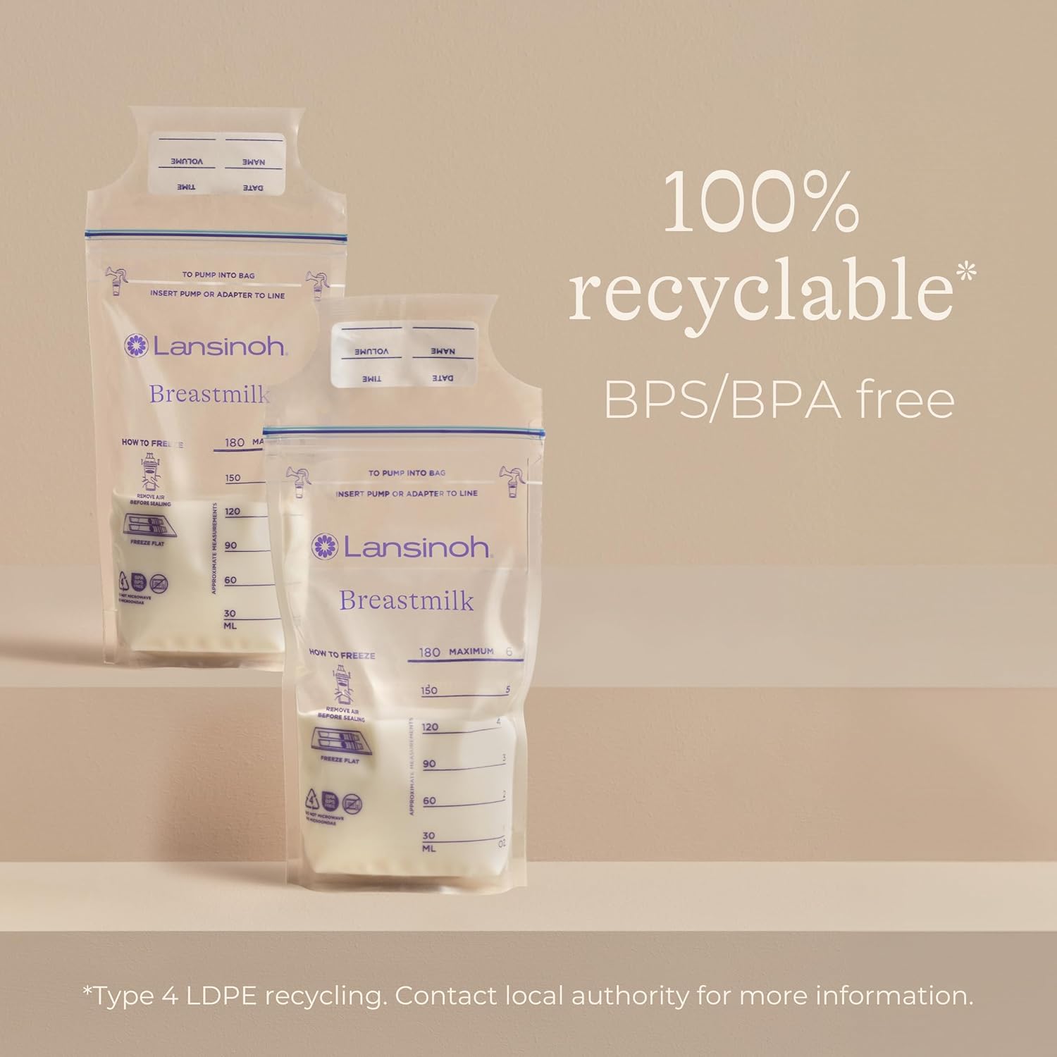 Lansinoh Breastmilk storage bags with measurement markings, 50 pack