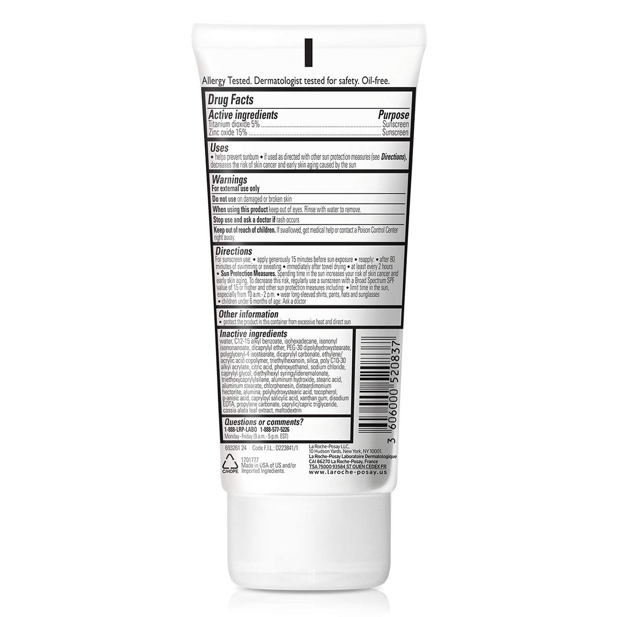 La Roche Posay Anthelios mineral sunscreen lotion SPF 50, 3.04 fl oz tube