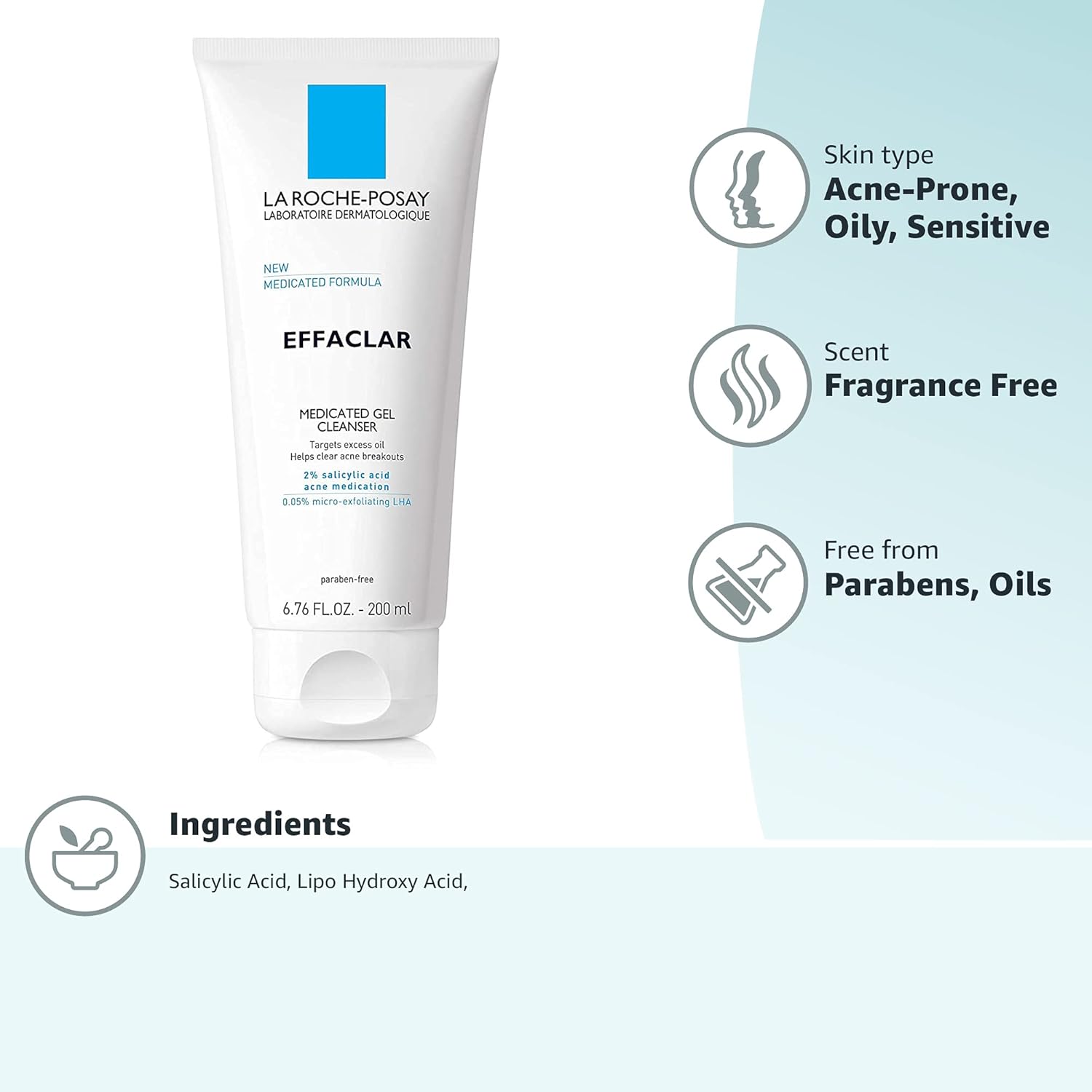 La Roche-Posay Effaclar Medicated Gel Cleanser for acne-prone skin, 200ml