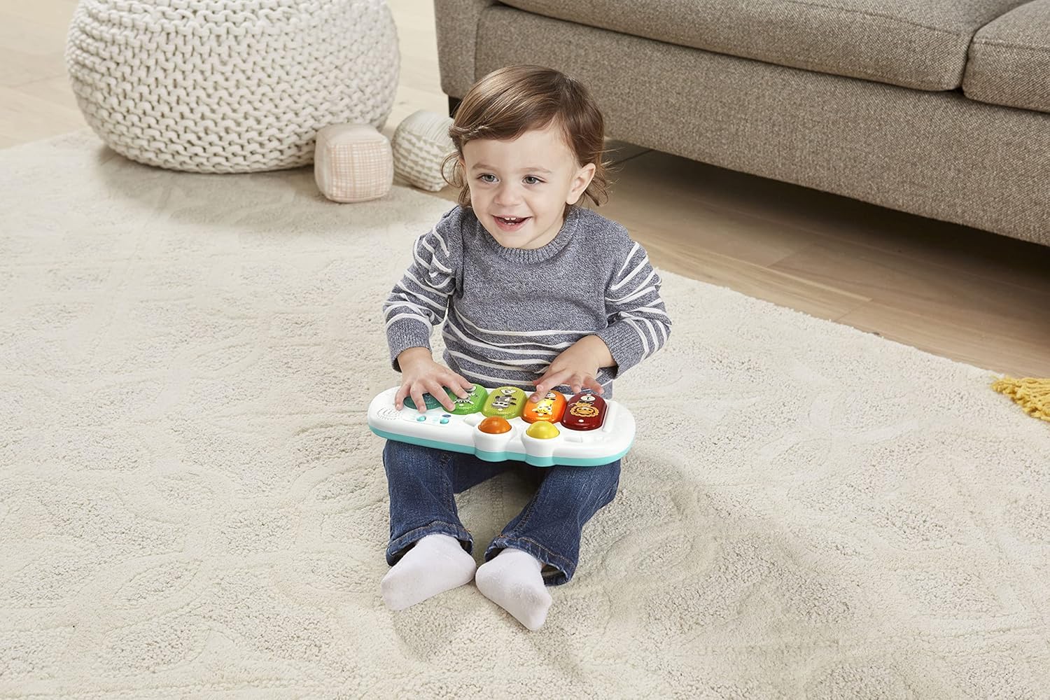 Joie Snacker 2-in-1 Highchair white and turquoise feeding tray with toys