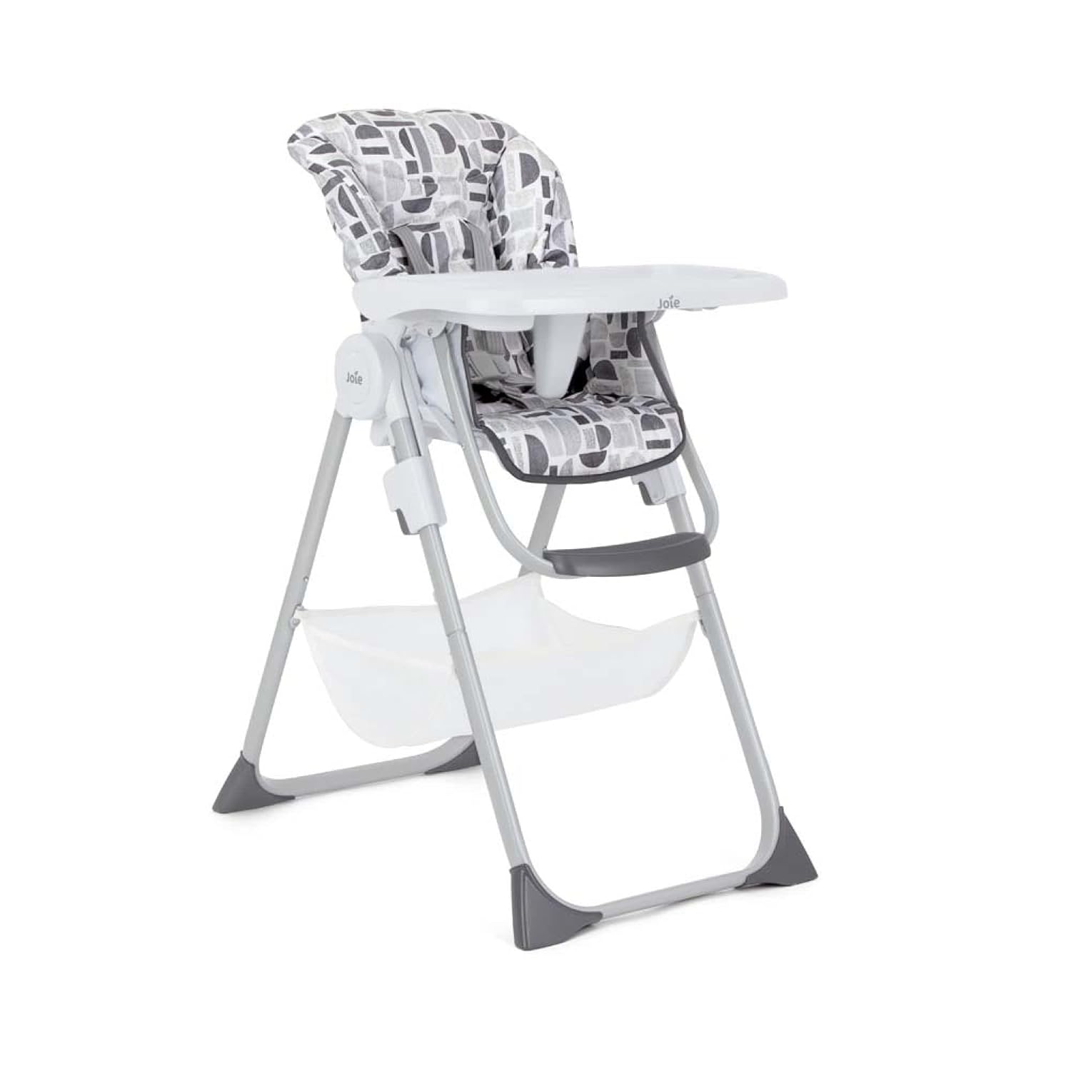 Joie Snacker 2-in-1 highchair with geometric patterned seat and white tray