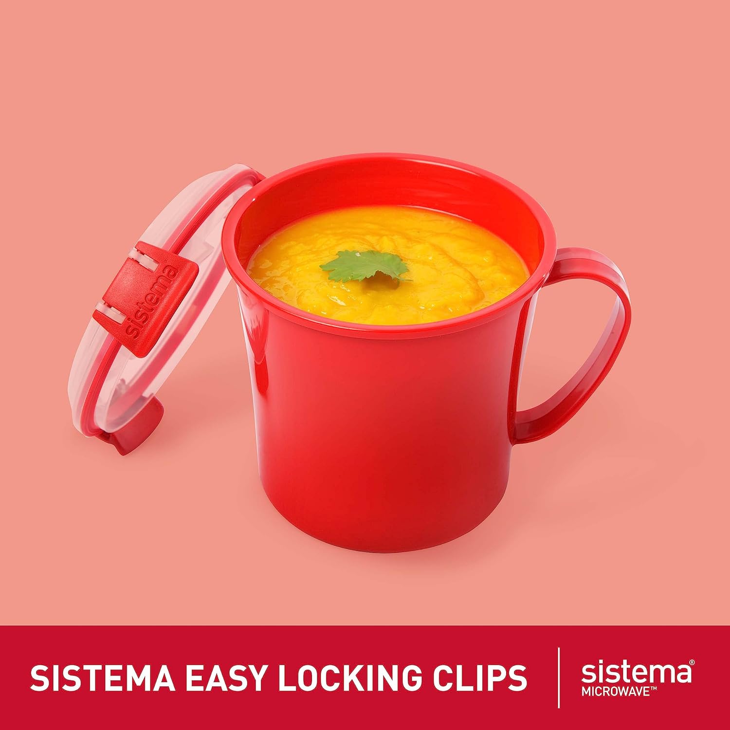 Sistema Microwave Sopu Mug 656ml red with easy locking clips
