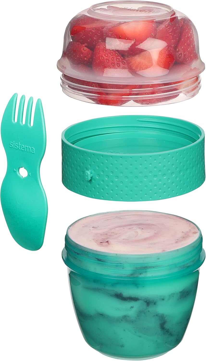 Sistema To Go Snack 515ml turquoise container with fork and dome lid