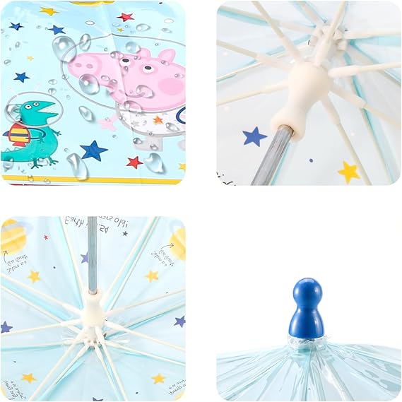 George Pig Dinosaur child's stick umbrella with light blue canopy and stars