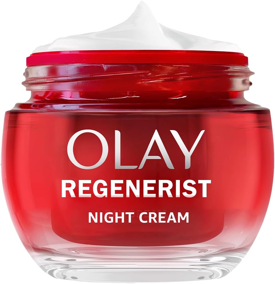 Olay Regenerist Night Cream 50ml red jar with white lid and cream texture