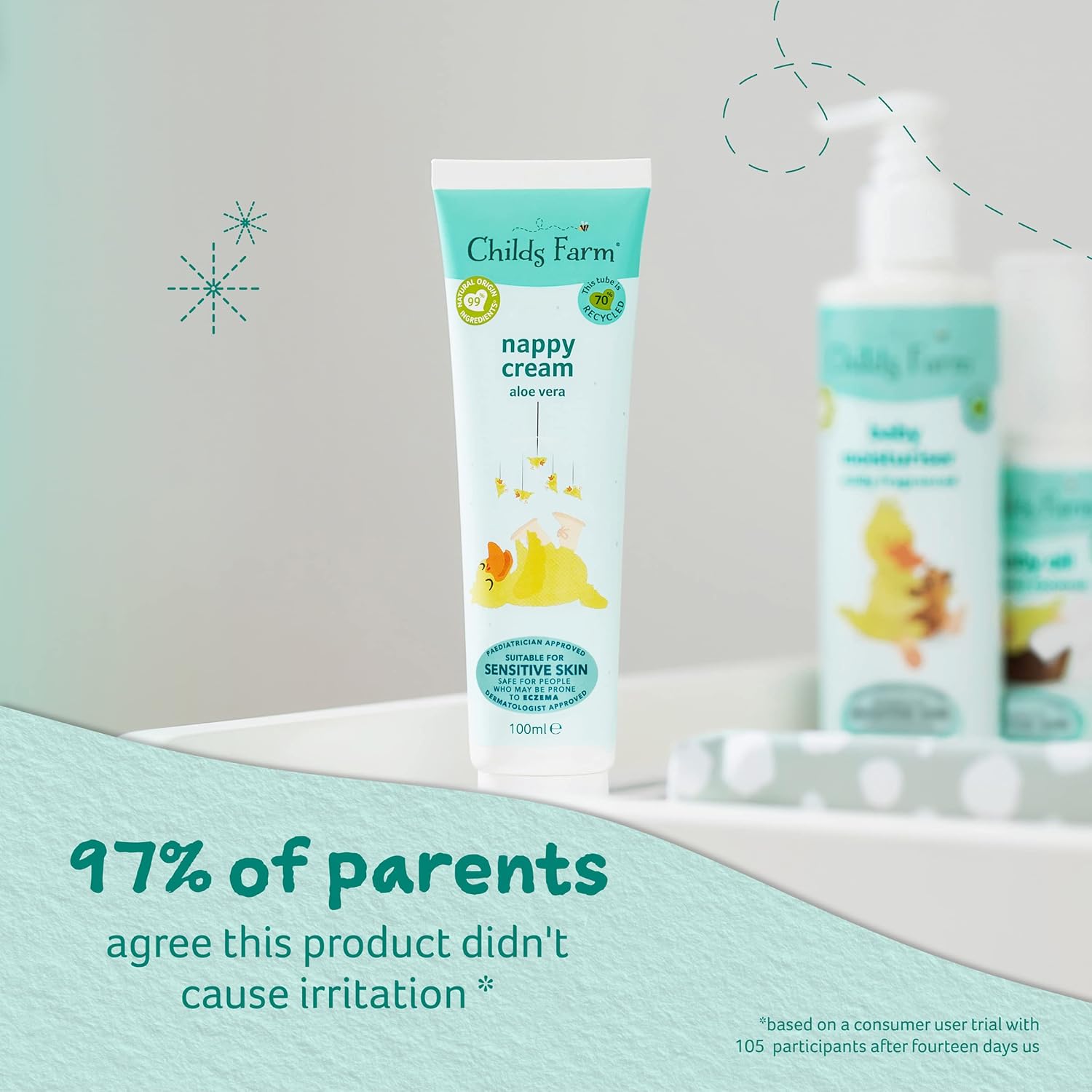 Childs Farm Baby Nappy Cream Unfragranced 100ml tube with aloe vera