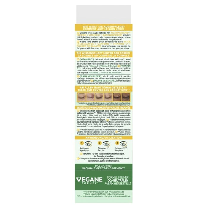 Garnier SkinActive Vitamin C Brightening Eye Cream 15mL tube with yellow label