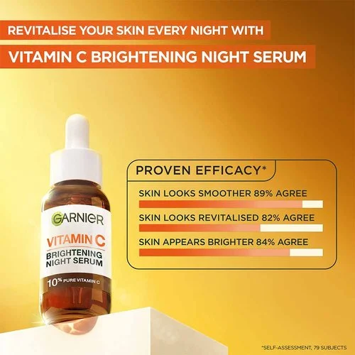 Garnier SkinActive Vitamin C Brightening Night Serum 30ml amber bottle with dropper