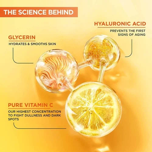 Garnier SkinActive Vitamin C Brightening Night Serum 30ml bottle with ingredients