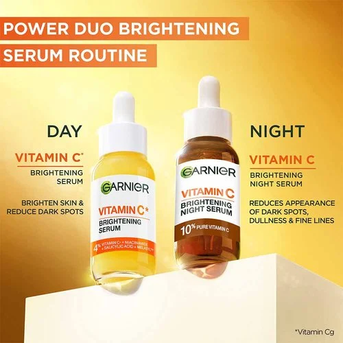 Garnier SkinActive Vitamin C Brightening Night Serum 30ml amber bottle
