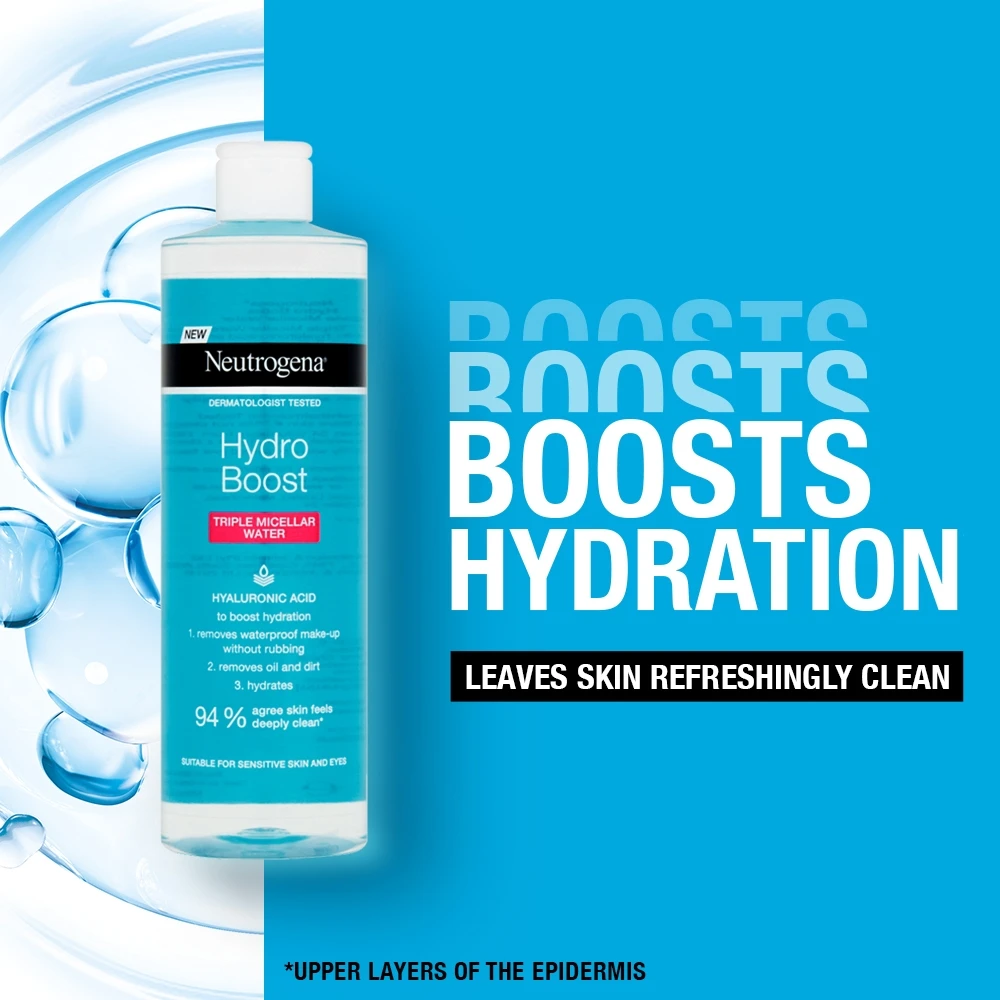 Neutrogena Hydro Boost triple micellar water 13.5 oz turquoise bottle with white cap