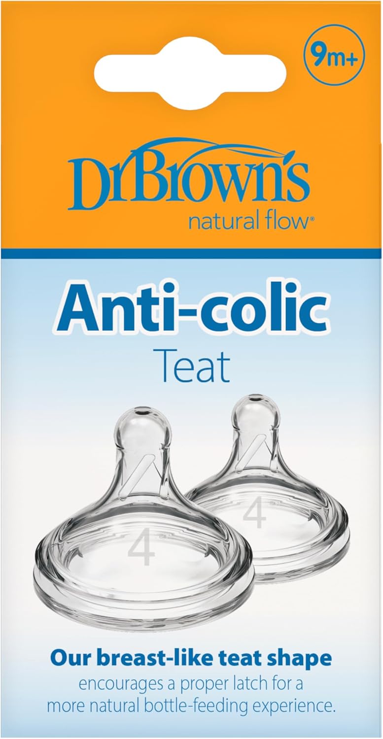 Dr Brown's Options+ anti-colic baby bottle teats Level 4 wide-neck pack of 2